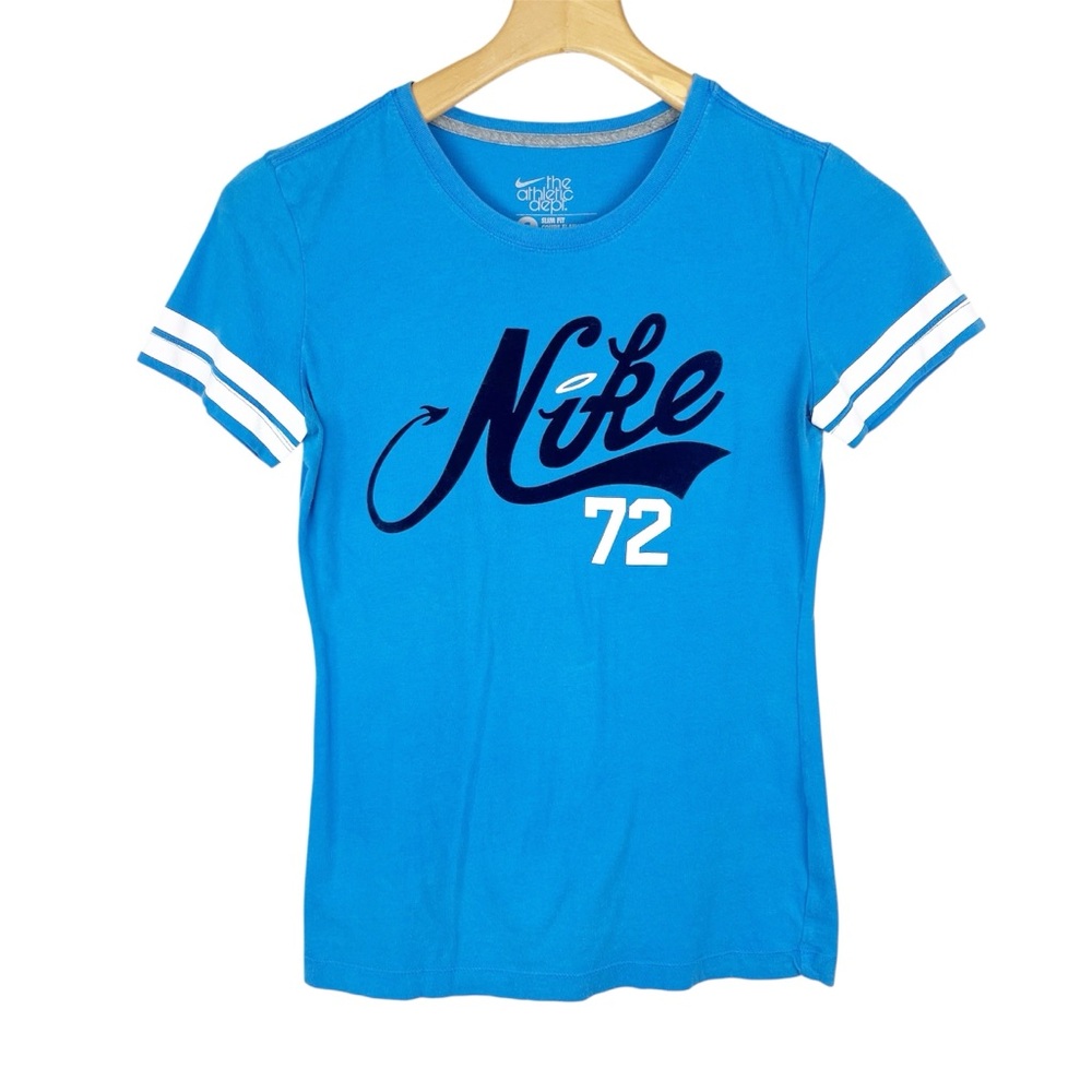 Nike The Athletic Dept 72 Blue Throwback T shirt Velvet Logo Size Small